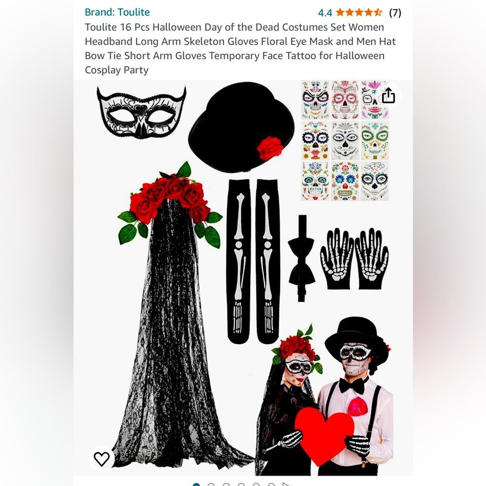 Toulite 16 pcs Halloween day of the dead costumes set for woman&men for cosplay
